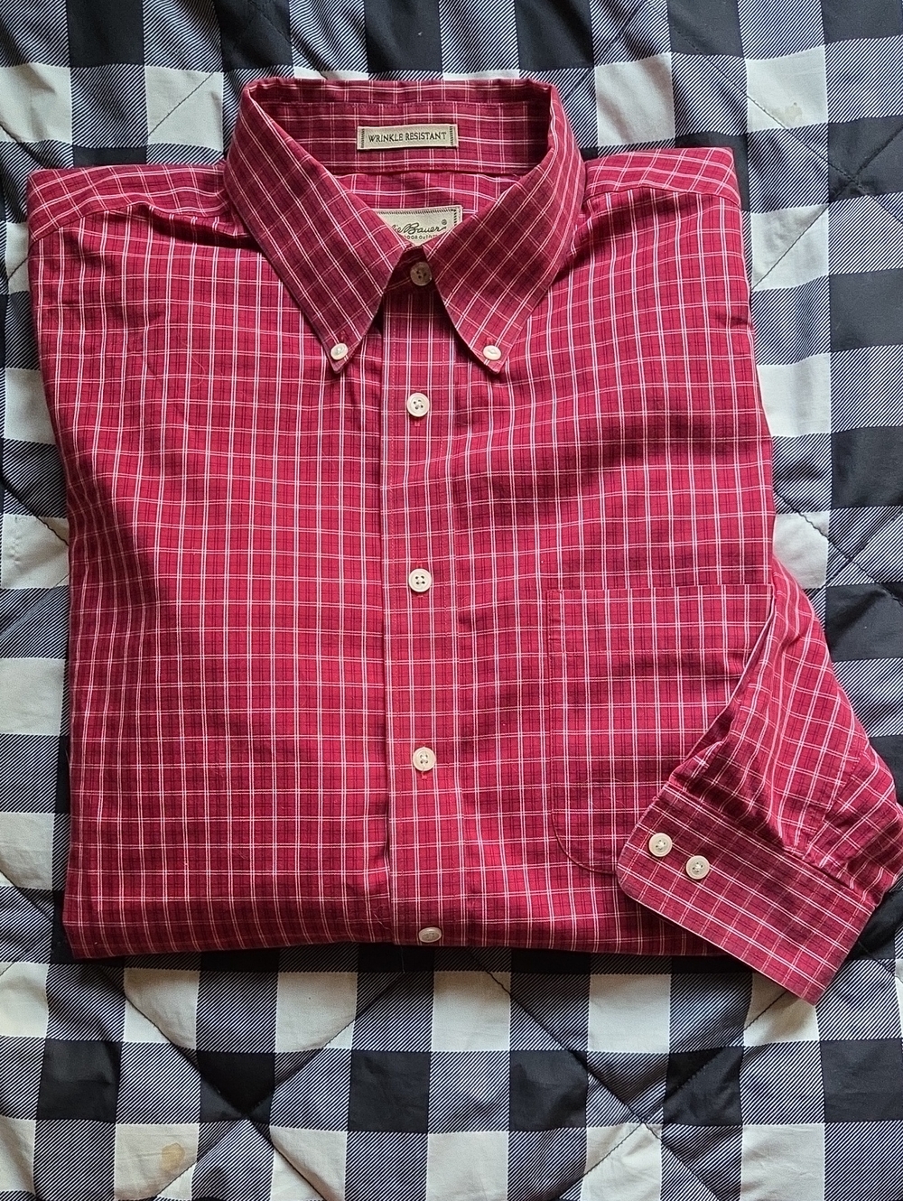Eddie Bauer Red Plaid Button-Down Shirt